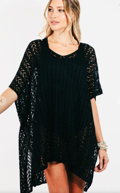 Short Sleeve Swimsuit cover up Poncho - feelingchicboutique