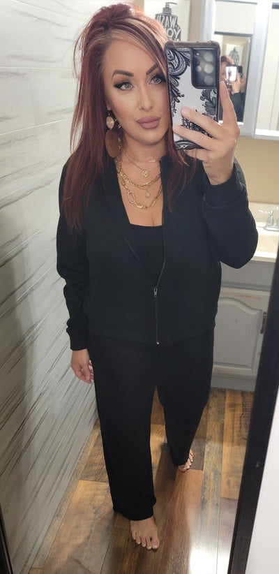 Zip up Bomber Jacket with Side Pockets in Black - feelingchicboutique