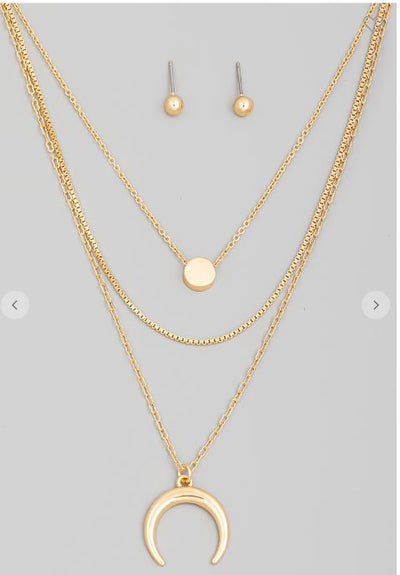 Crescent Moon Layered Chain Necklace Set in Silver or Gold - feelingchicboutique