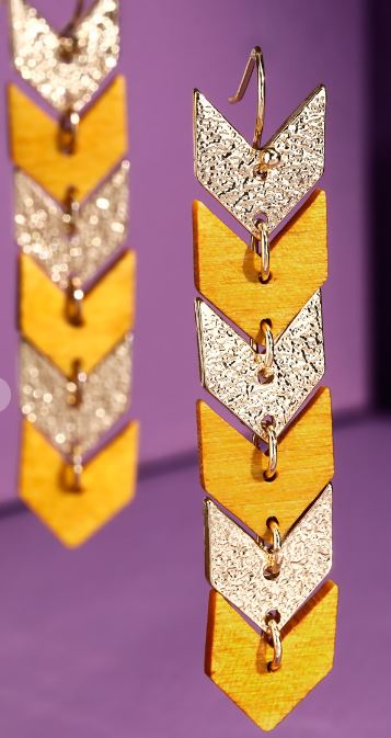 Wood & Metal Chevron Drop Earrings in Mustard or Ivory - feelingchicboutique
