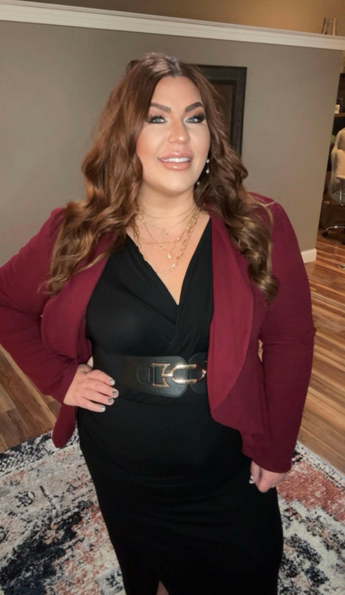 Faux Wrap Bodycon Midi Dress in Black