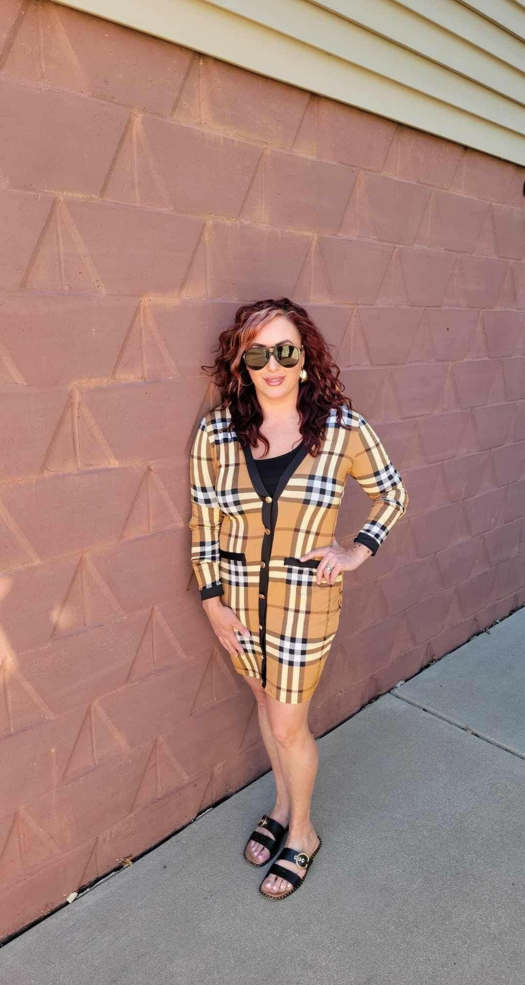 Plaid print long sleeve shirt dress Plaid print long sleeve shirt dress