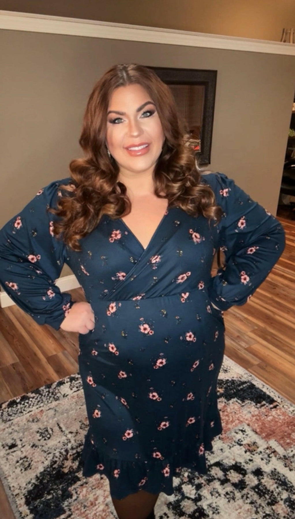 Navy Surplice Floral Print Bubble Long Sleeve Fit and Flare Dress Navy Surplice Floral Print Bubble Long Sleeve Fit and Flare Dress