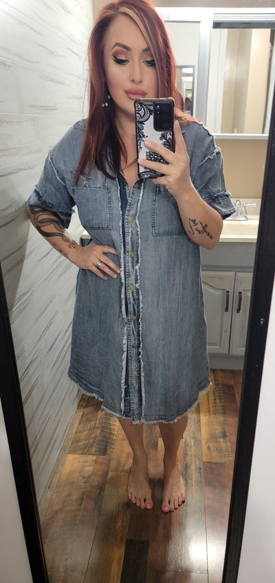 Washed Denim Shirt Dress - feelingchicboutique