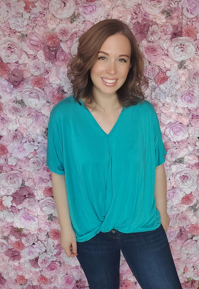 Relaxed Fit Surplice Top in Turquoise - feelingchicboutique