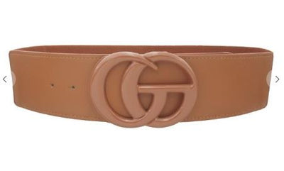 Color Coated Buckle Cognac Stretch Belt - Regular - feelingchicboutique