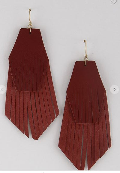 Brown Layered Leather Earrings - feelingchicboutique