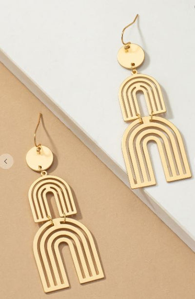 Linear two arches drop earrings in Gold - feelingchicboutique