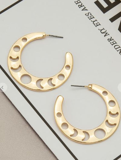 Gold Moon and crescent cutout hoop earrings - feelingchicboutique