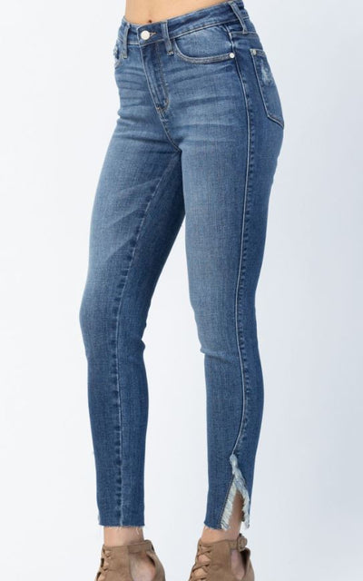 High Waist Fray Hem Detail Skinny Judy Blue Jeans - feelingchicboutique