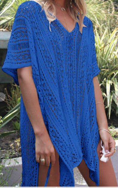 Blue Knitted Tassel Detail Summer Shawl - feelingchicboutique