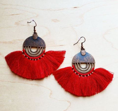 Red Fan Tassel Earrings - feelingchicboutique