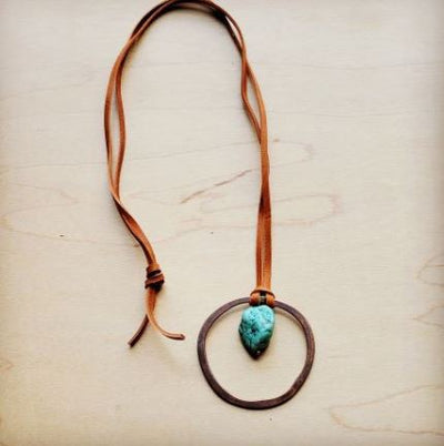 Cord Necklace with Gold Hoop and Turquoise - feelingchicboutique