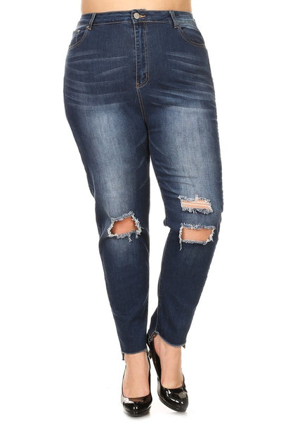 Plus Size High Waist Ripped Stretch Skinny Jeans - feelingchicboutique