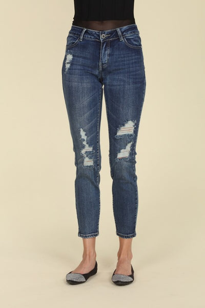 Mid Rise Ripped Stretch Skinny Jeans - feelingchicboutique