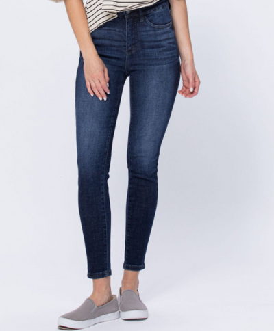 Super Dark Clean Control Top Skinny Judy Blue Jeans - feelingchicboutique