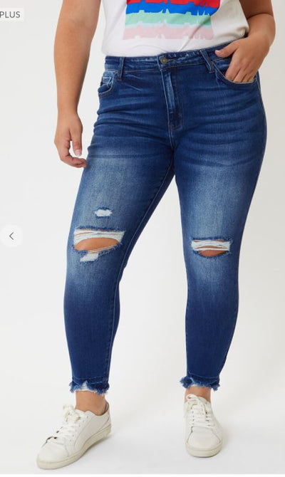 Kan Can Plus Size Distressed Ankle Skinny Jeans - feelingchicboutique