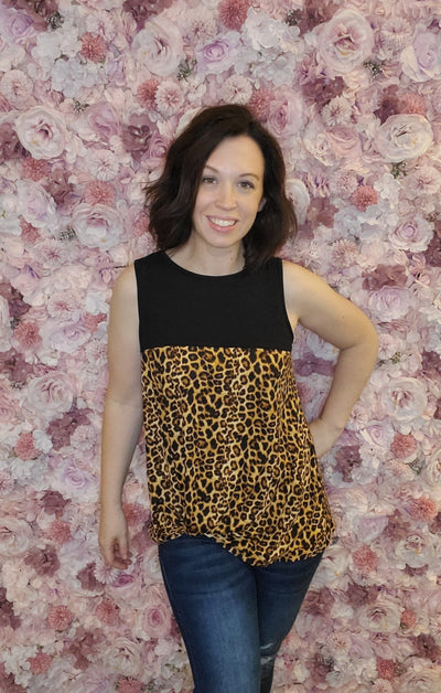 Leopard Print Block Twisted Knot Front Top - feelingchicboutique