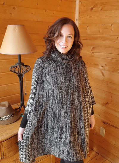 Charcoal Knitted Poncho with Turtleneck - feelingchicboutique