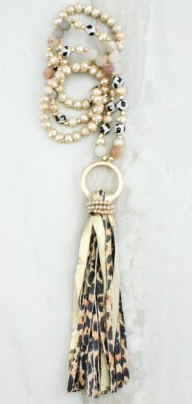 Fabric Tassel Necklace with beaded chain - feelingchicboutique
