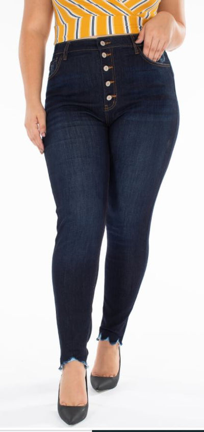 Super High Rise Button Fly Kancan Skinny Dark Washed Jeans - feelingchicboutique