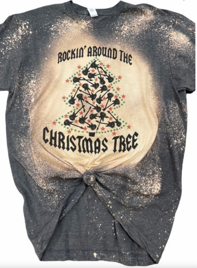 Rockin Around the Christmas Tree Bleached T-Shirt - feelingchicboutique