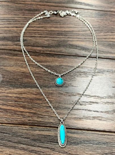 Small Cable Chain Necklace, Natural Turquoise Pendant - feelingchicboutique