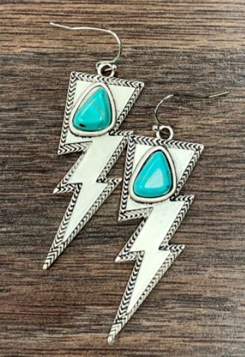 Lightning Bolt Natural Turquoise Earrings - feelingchicboutique