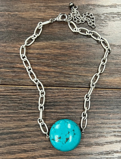 Big Chain Necklace, Natural Turquoise Pendant - feelingchicboutique