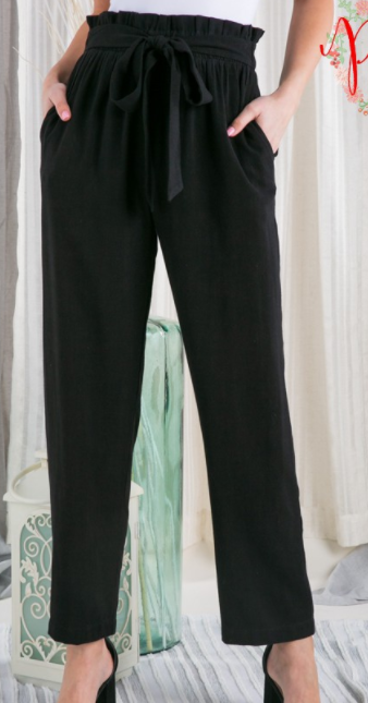 Black Solid Casual Wide Leg Pants with High Waist Band and side pockets - feelingchicboutique
