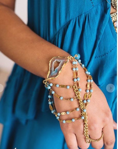 Light Blue Agate And Antique Gold Toe Ring/Ankle Bracelet or Ring/Wrist Bracelet - feelingchicboutique