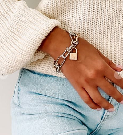 Mixed Metal Chain and Lock bracelet - feelingchicboutique