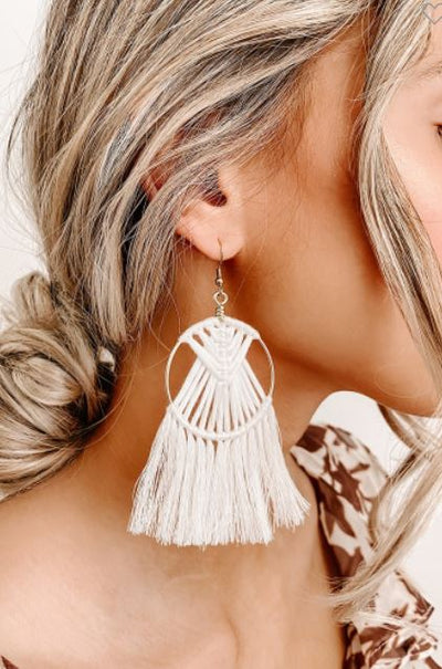 White Woven Tassel Drop Earrings - feelingchicboutique