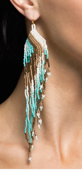 Dangle Fringe Seed Bead Earrings in Turquoise or Black - feelingchicboutique