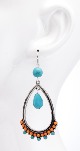 Western Turquoise Teardrop Semi Stone Earrings - feelingchicboutique