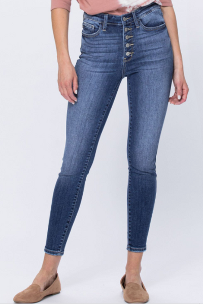Judy Blue Hi-Rise Button Fly Skinny Jeans - feelingchicboutique