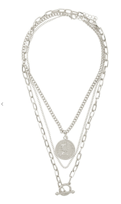 Silver Coin Pendant Chain Layered Necklace - feelingchicboutique