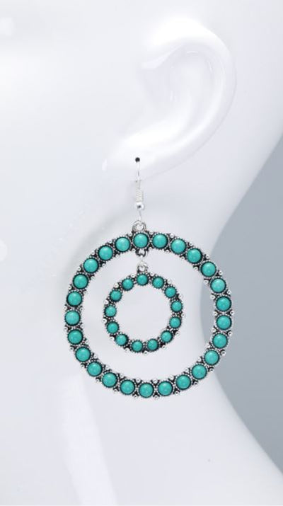 Silver & Turquoise Double Loop Earrings - feelingchicboutique