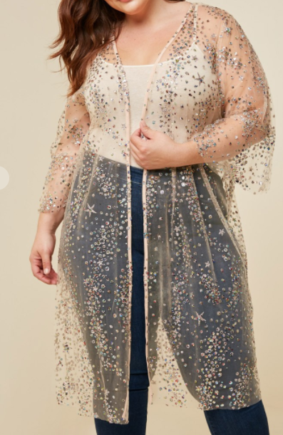 Sheer Glitter Sequin Kimono - feelingchicboutique