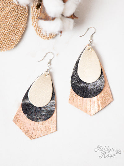 All in the Fringe 3 Tiered Rose Gold Glitter Fringed Earrings - feelingchicboutique