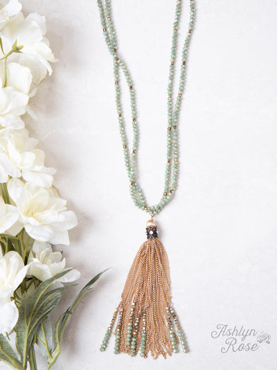 Cascade in Jade Beaded Necklace with Chain Tassel - feelingchicboutique