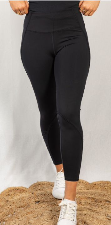 Black High-waisted solid knit leggings with seamlines - feelingchicboutique