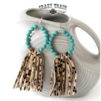 Crazy Train Dallas Days Earrings - Turquoise & Leopard - feelingchicboutique