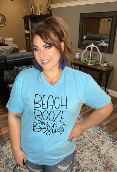Blue and black Beach Booze & Besties Graphic Tee - feelingchicboutique