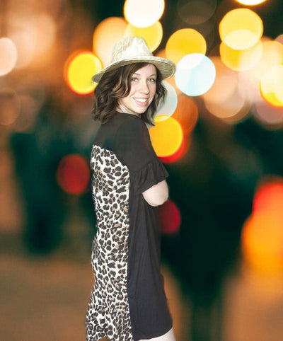 Ruffled Sleeve Dress - Leopard/Black - feelingchicboutique
