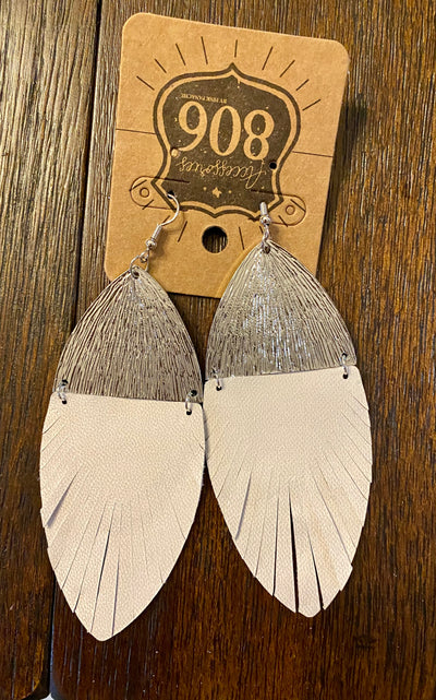 Silver and white suede feather on fish hook earring - feelingchicboutique