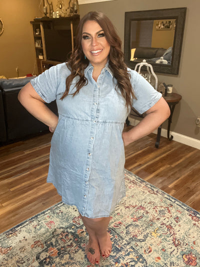 Denim Button Front Tiered Dress - NEW COLOR ALERT - feelingchicboutique