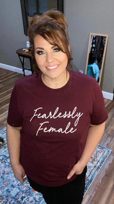 Fearlessly Female Burgundy Graphic T-shirt - feelingchicboutique