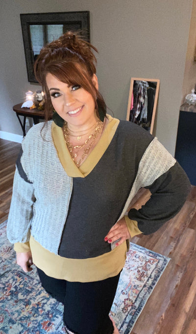 Sweater French Terry Color Block Top - feelingchicboutique