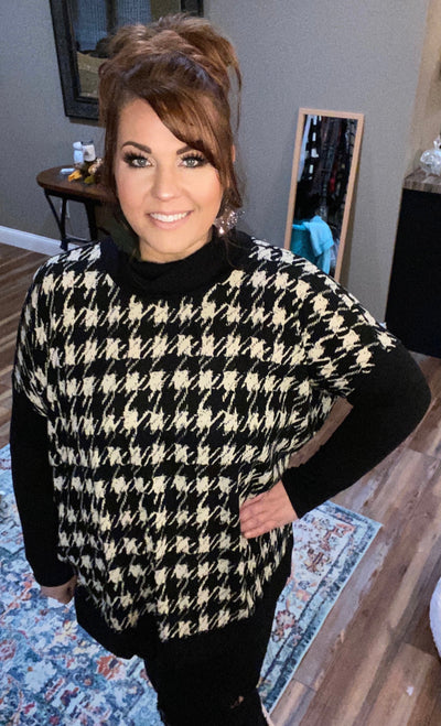 Black Houndstooth Cowl Neck Tunic - feelingchicboutique